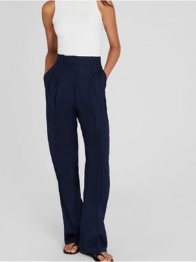Club Monaco Navy High-Waist Wide-Leg Trousers